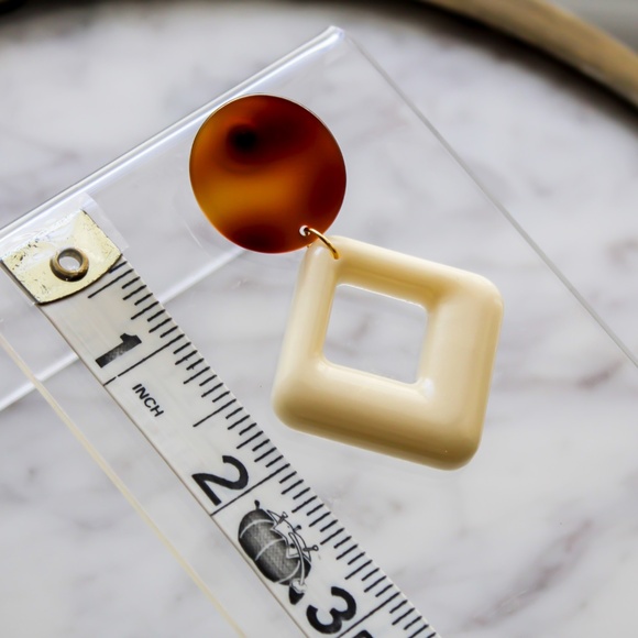 Handmade Earrings - Bubble Square Resin Earrings - Black - Olive Disc Post- NEW - Picture 3 of 4